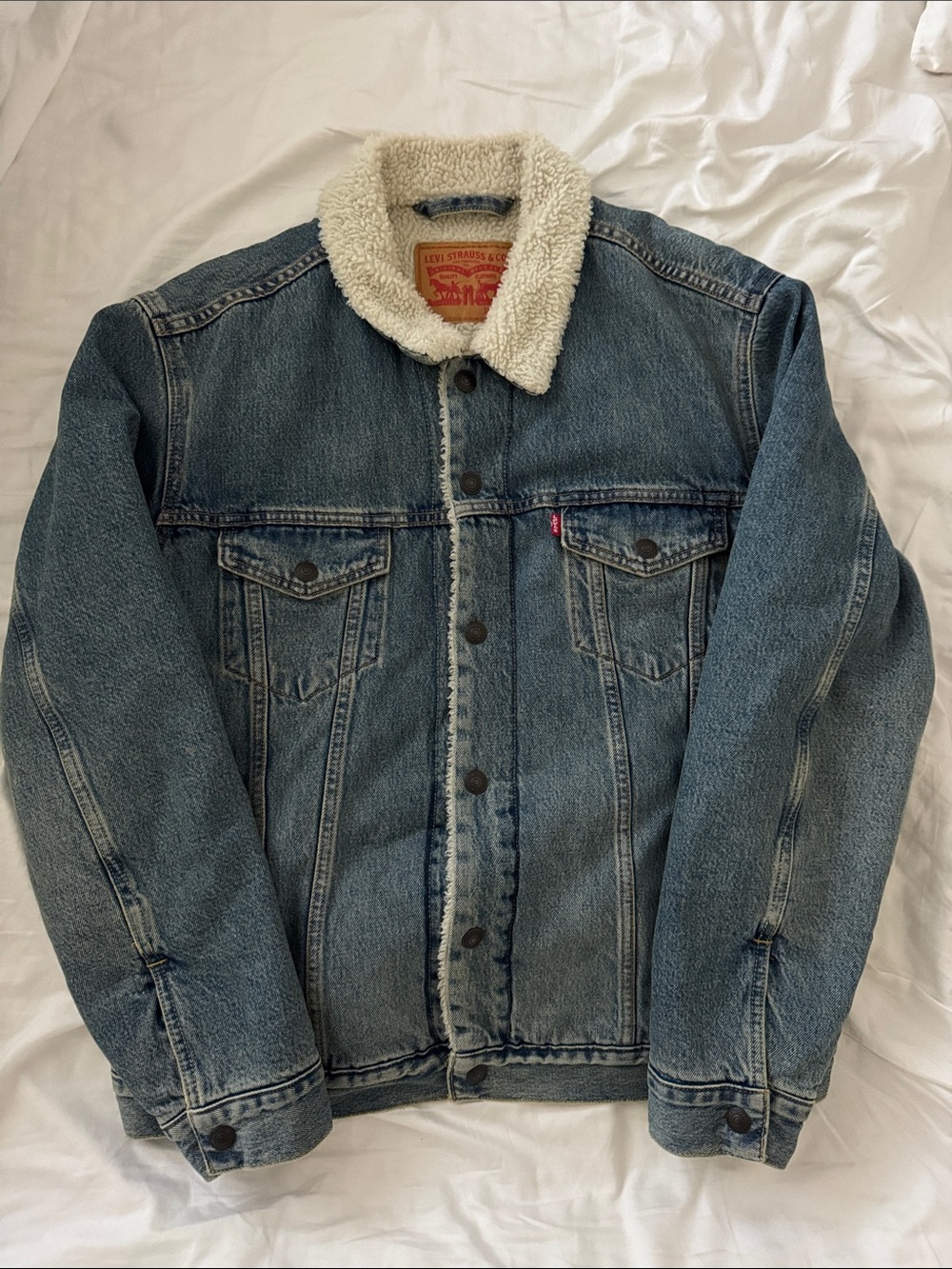 Levi's Blue Denim Jacket with Cream Sherpa Collar